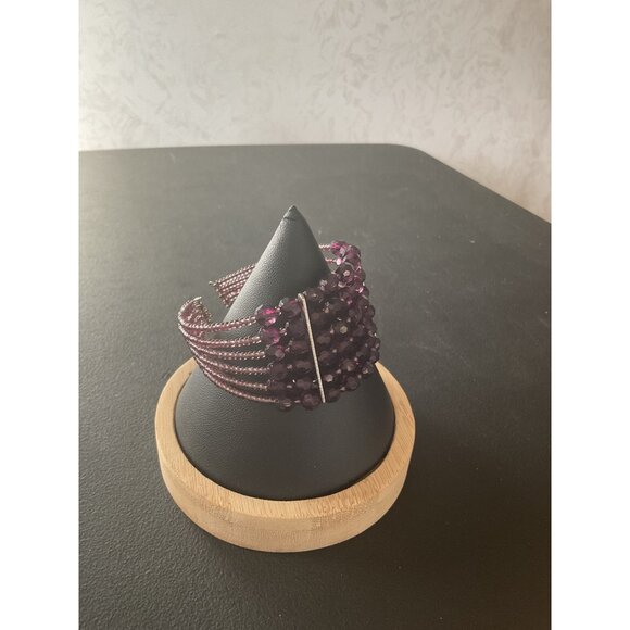 Purple Beaded Bracelet With Adjustable Wire Closure - Picture 3 of 4